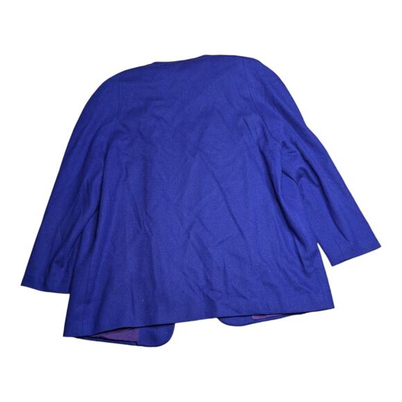 Vtg 1980s Koret Royal Purple 100% Wool Open Front Collarless Blazer Jacket 18W - Picture 2 of 5